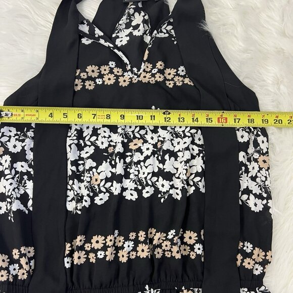 7th Avenue Design Studio Top Womens Size XL Black Floral Sleeveless Scarf Blouse - Picture 6 of 11